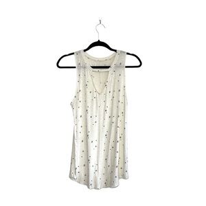 Maurices 24/7 Ivory White Navy Blue Star Print Keyhole Front Tank Small Women’s